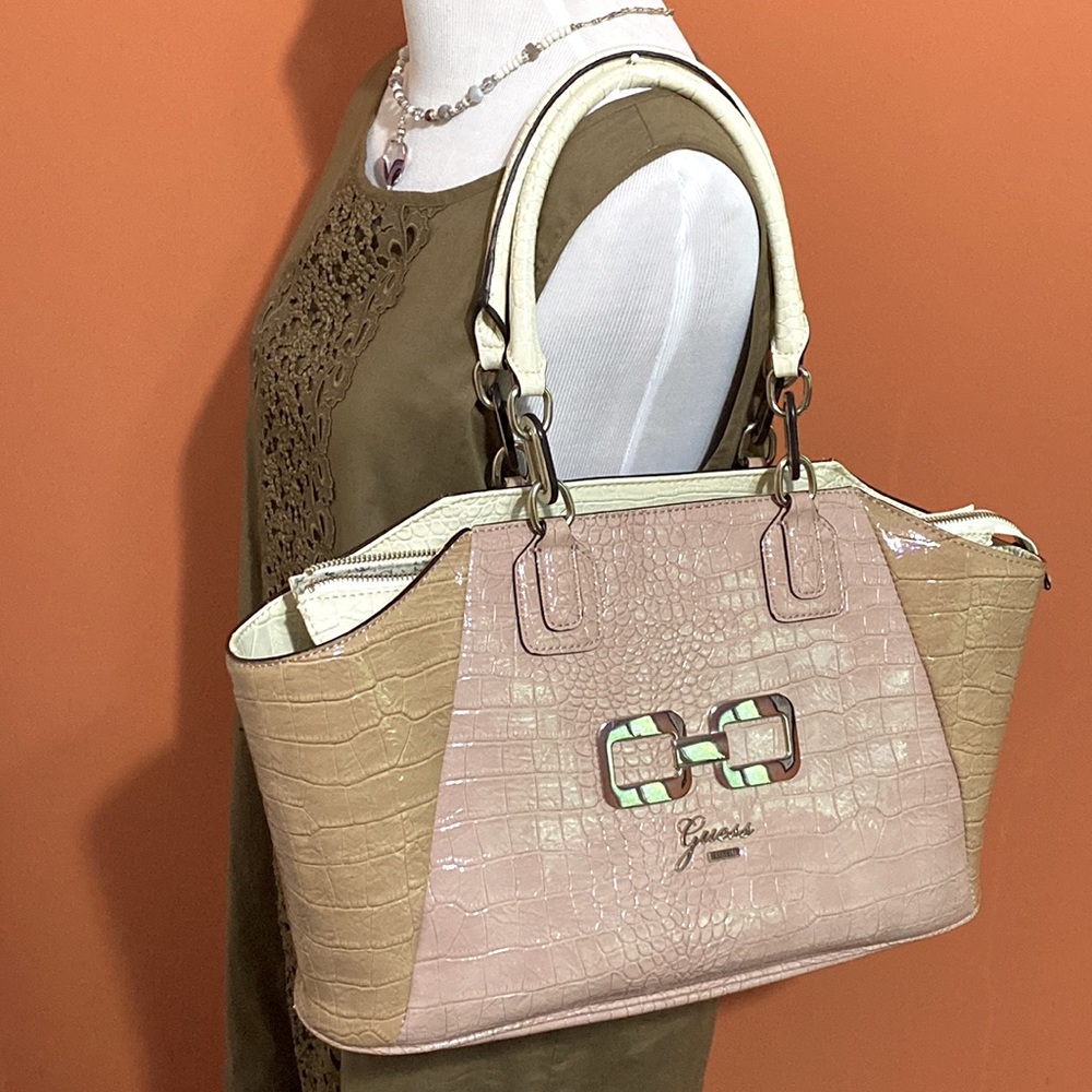 Rare! GUESS Bag ~ Dusty Mauve & Silver Crocodile Purse ~ Sweet! Pink/Tan Satchel
